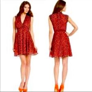 French connection red & navy animal print fit and flare dress size 4